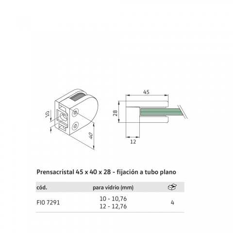 Medidas Abrazadera para Cristal