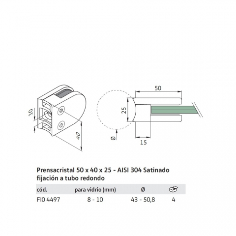 Medidas Pinzas para Cristal de Acero Inoxidable