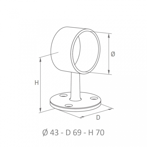 Medidas Soporte para pasamanos de tubo redondo a pared