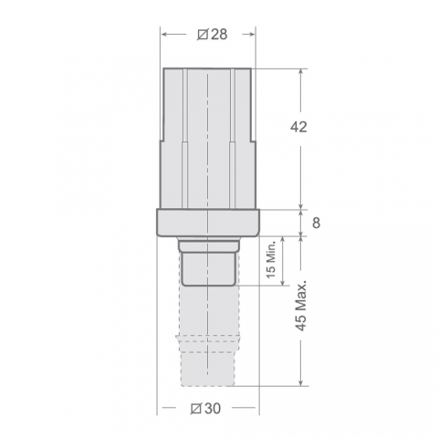 Medidas Pata regulable de plástico para tubo cuadrado 30x30