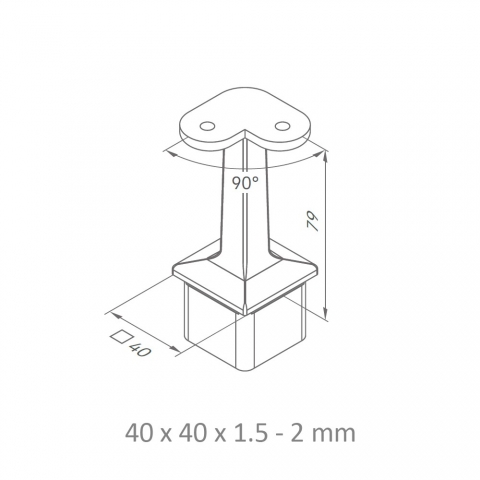 Medidas Soporte para esquina de pasamanos de Acero Inoxidable