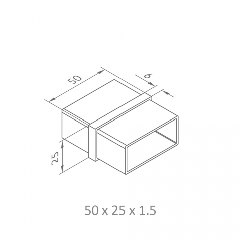 Medidas Conector tubo rectangular para pasamanos