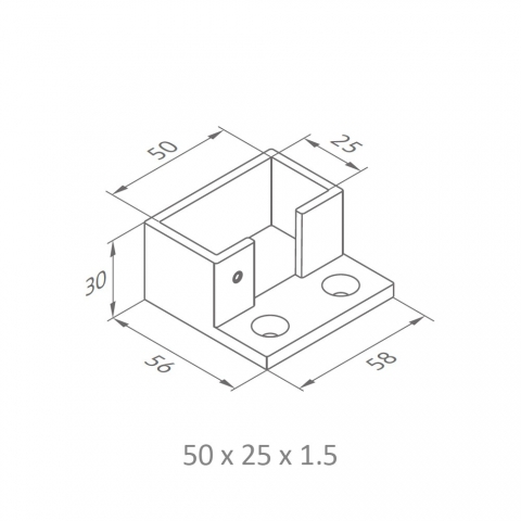 Medidas Base tubo rectangular para pasamanos INOX