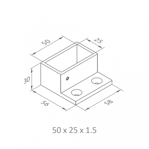 Medidas Base barandilla para tubo rectangular de acero inoxidable