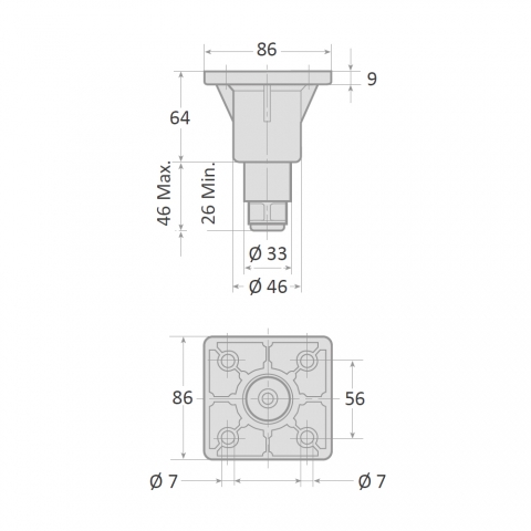 Medidas Pata regulable para mueble de cocina industrial