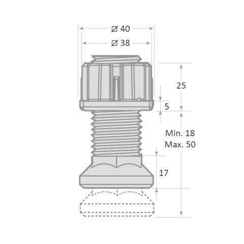 Medidas Pata regulable para muebles de cocina profesional