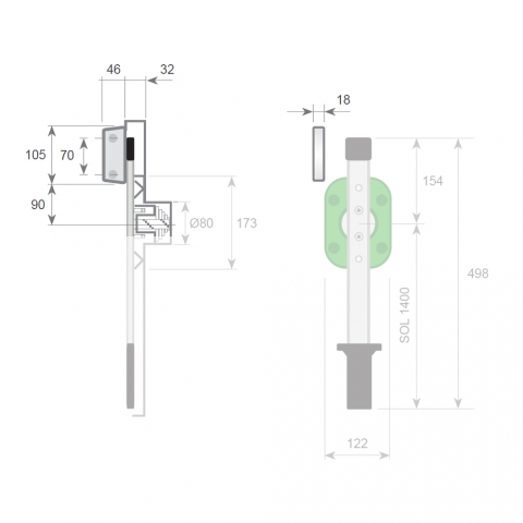 Medidas Tope interior para maneta de puerta corredera 8530