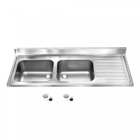 Fregadero industrial de dos senos con escurridor