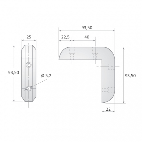 Medidas parachoques angular para mesas hostelería en PVC