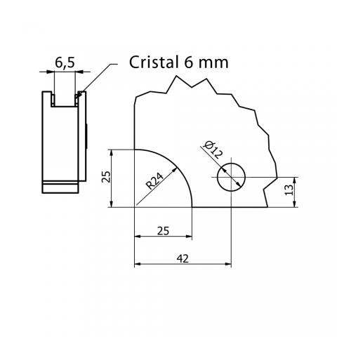 Plano Bisagra Puerta Cristal