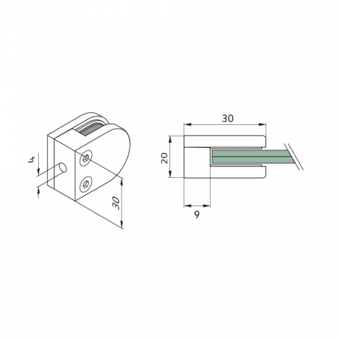 Medidas Pinza Cuadrada para Cristal INOX