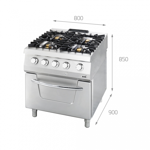 Medidas Cocina Industrial a Gas con Horno Hostelería de 8 KW