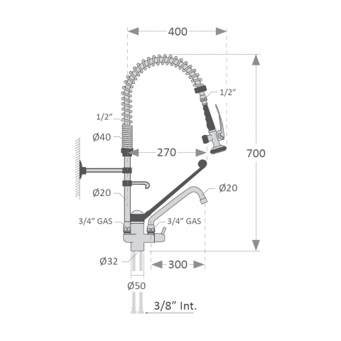 Medidas Grifo Ducha con palanca Gerontológica