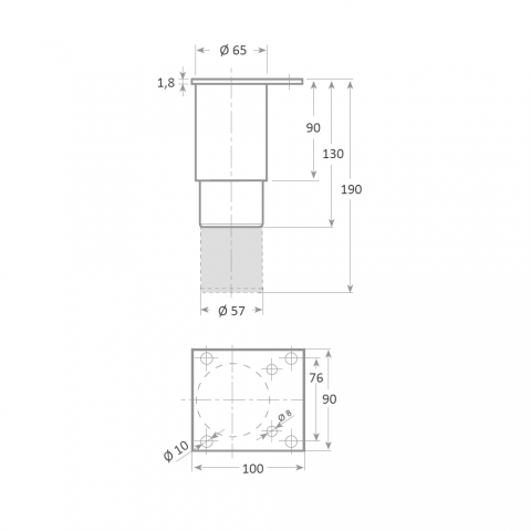 Medidas Pata mueble regulable acero inoxidable