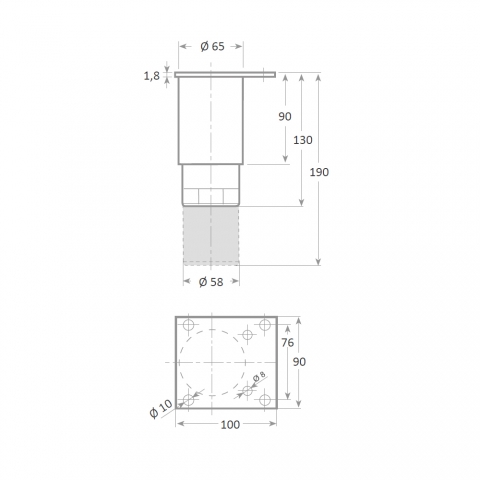 Medidas Pata mueble regulable acero inoxidable