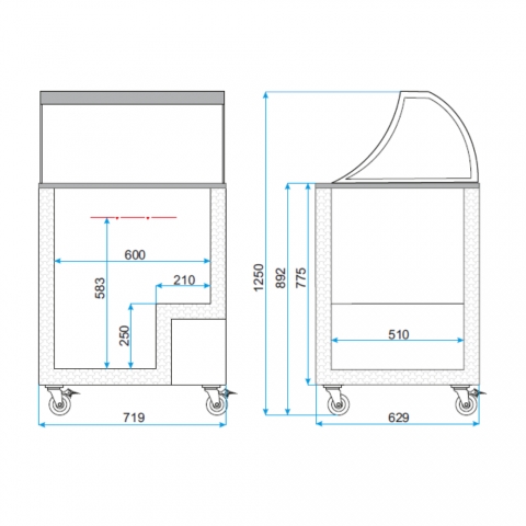 Medidas Vitrina Helados Pequeña TEFCOLD