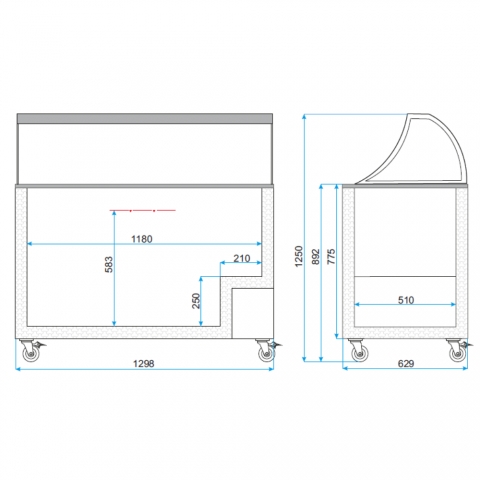 Medidas Vitrina Helados 10 Bandejas para Hostelería