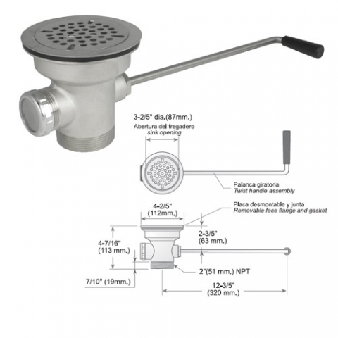 Desagüe Fregadero Industrial con Palanca Giratoria DAM-1 Desagüe Fregadero Industrial con Palanca Giratoria DAM-1