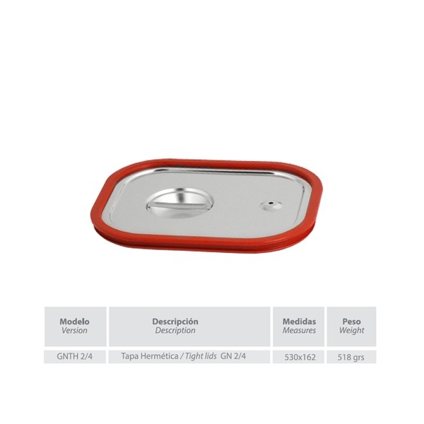 Tapa hermética para cubetas GASTRONORM GN-2/4 - 530x162mm