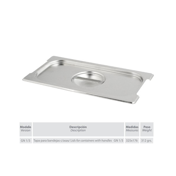 Tapa para bandejas con asas en medidas GASTRONORM de 325 x 176 mm