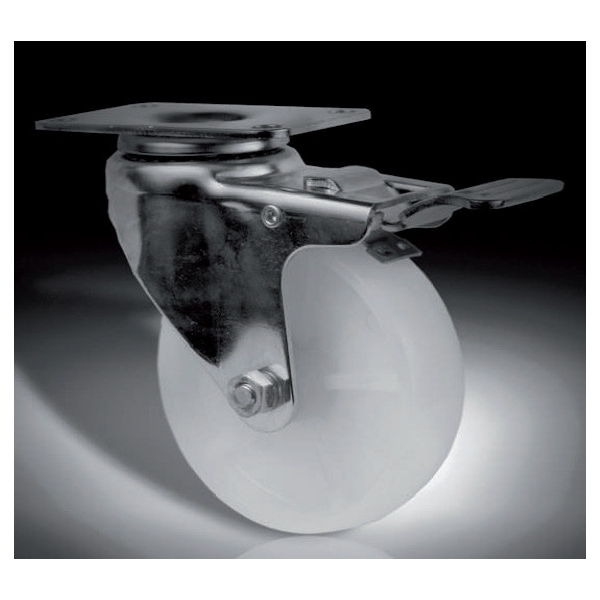 Rueda de nylon con pletina y con freno, medidas 125 x 30 mm