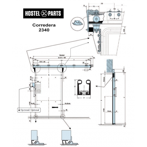 Tope para puerta correderas industrial 2320 y 2340